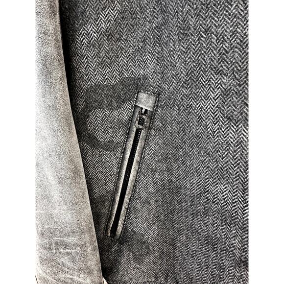 Robert Graham‎ Evanson Mixed Media Wool Camo Bomber Jacket Sz M Herringbone Grey - Picture 6 of 12